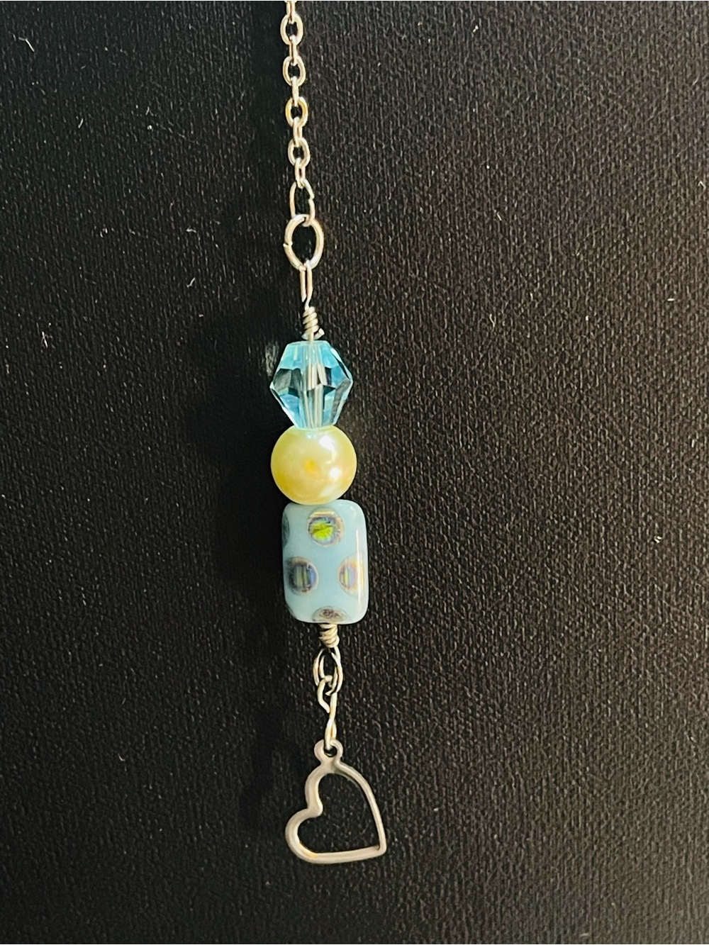 Handcrafted Blue and Pearl Beaded Pendant Necklace - Women Jewelry - Picture 5 of 5